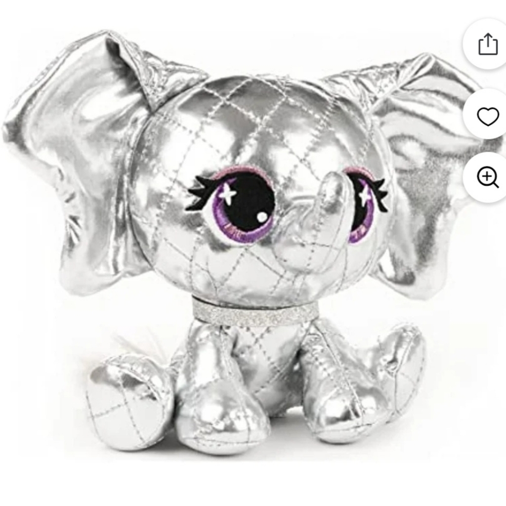 Silver Quilted Elephant Plush with Purple Eyes